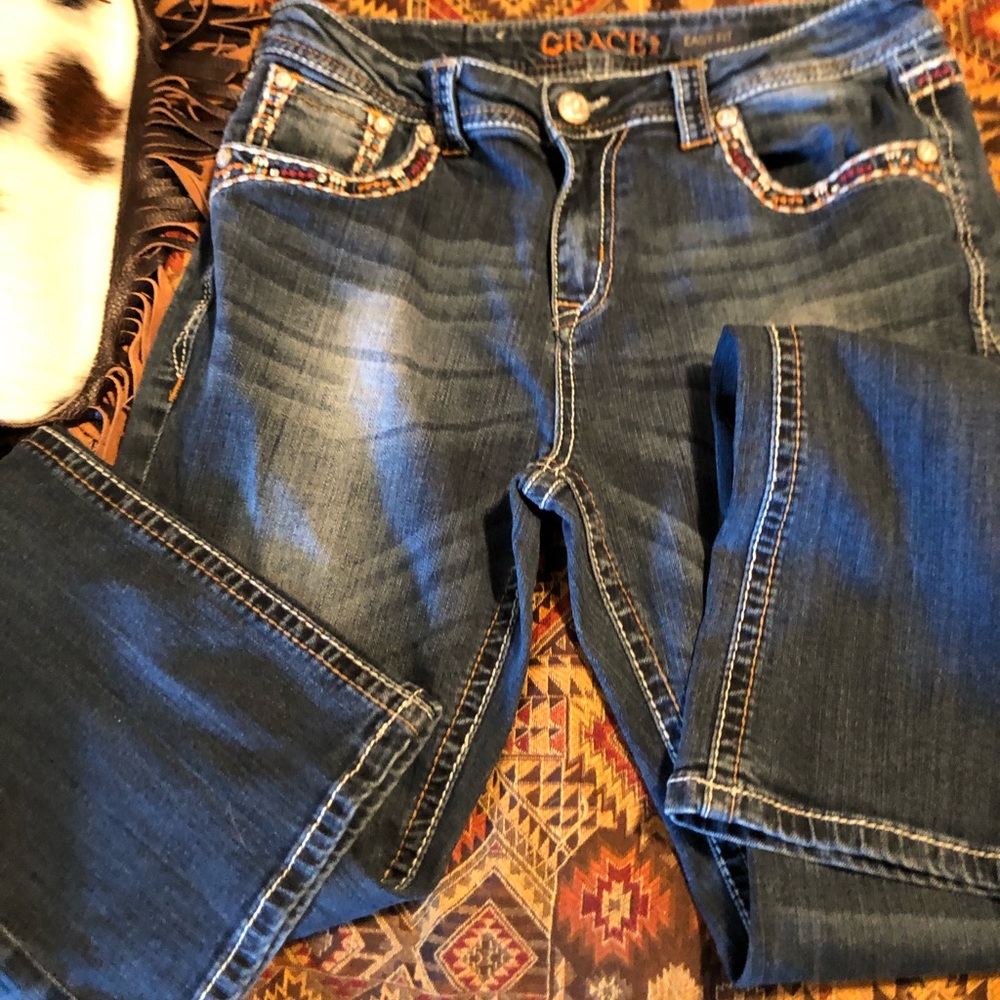 Grace in LA easy fit Embroidered jeans